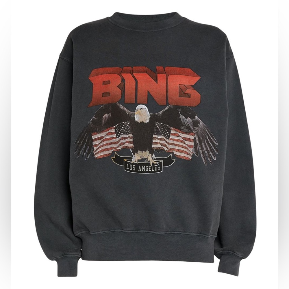 Anine Bing Black Graphic Eagle Sweatshirt with Red Logo